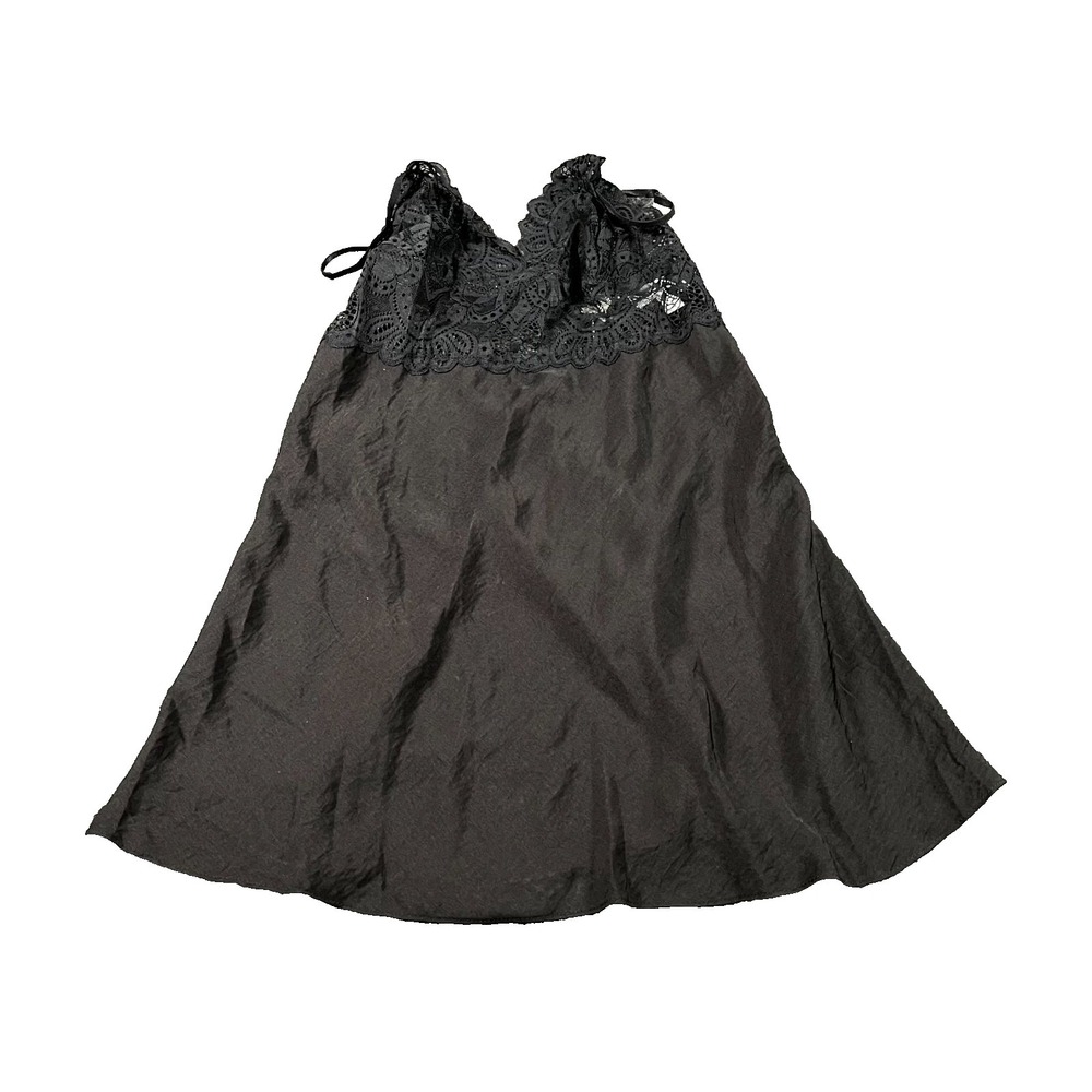 In Bloom‎ by Jonquil Lace & Satin Chemise Womens Small Black Scalloped V Neck